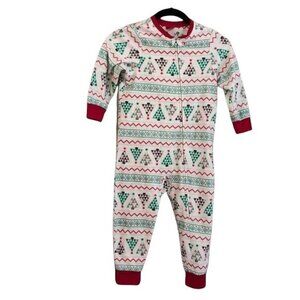Jammies For Your Families Holiday Fleece Pajamas Christmas Tree Pattern Red & Wh